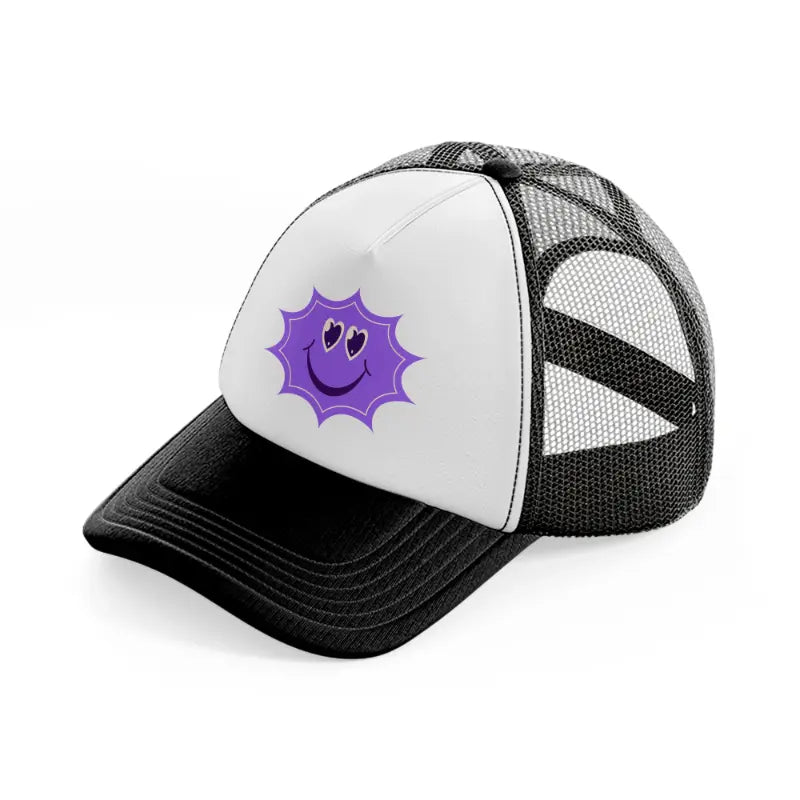 lavender smiley star-black-and-white-trucker-hat
