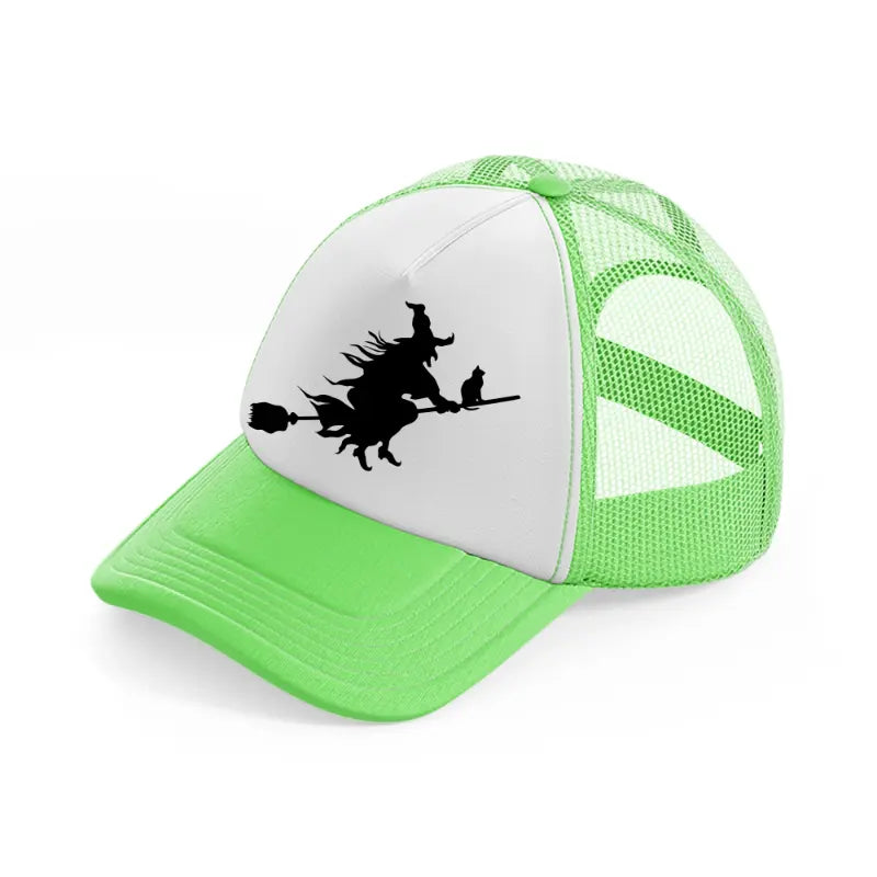 flying witch-lime-green-trucker-hat
