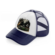 deer car wild navy blue and white trucker hat