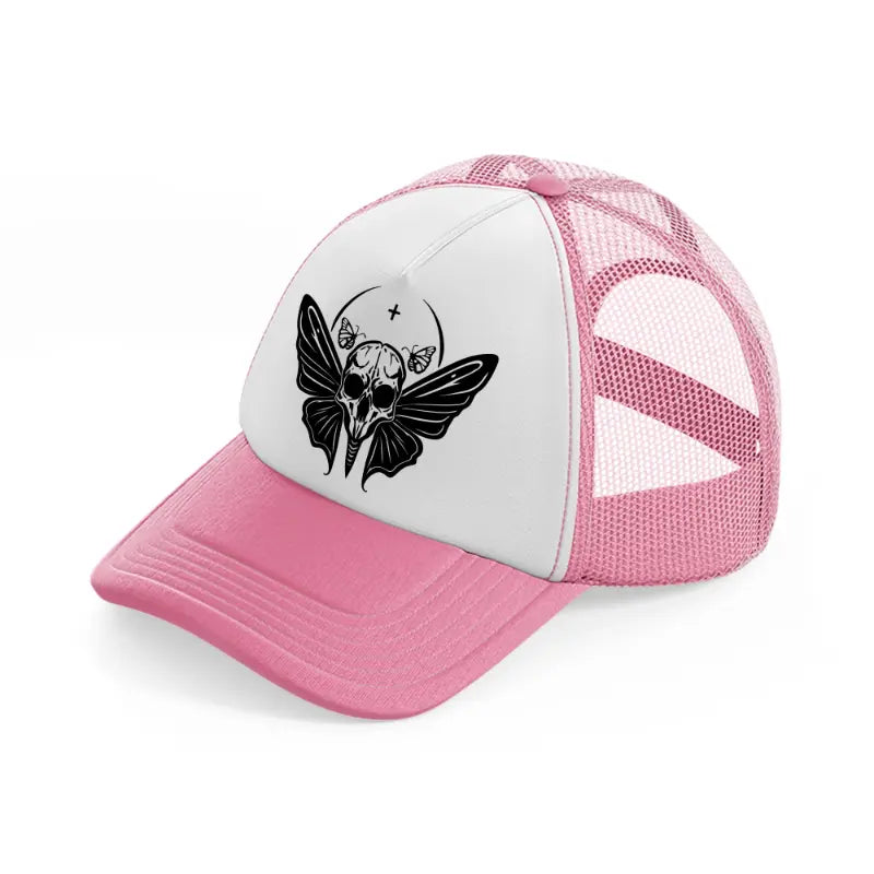 butterfly & skull-pink-and-white-trucker-hat