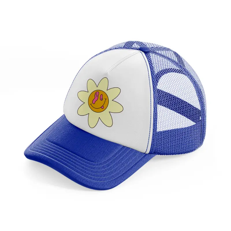 weird flower smiley-blue-and-white-trucker-hat