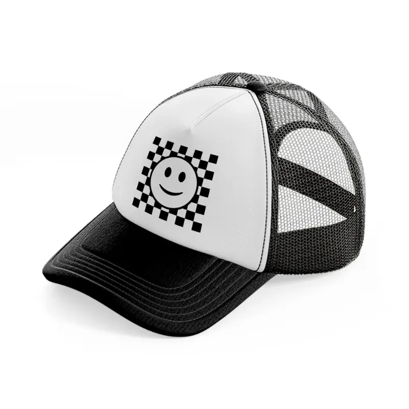 black & white happy face-black-and-white-trucker-hat