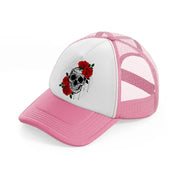 skull roses pink and white trucker hat