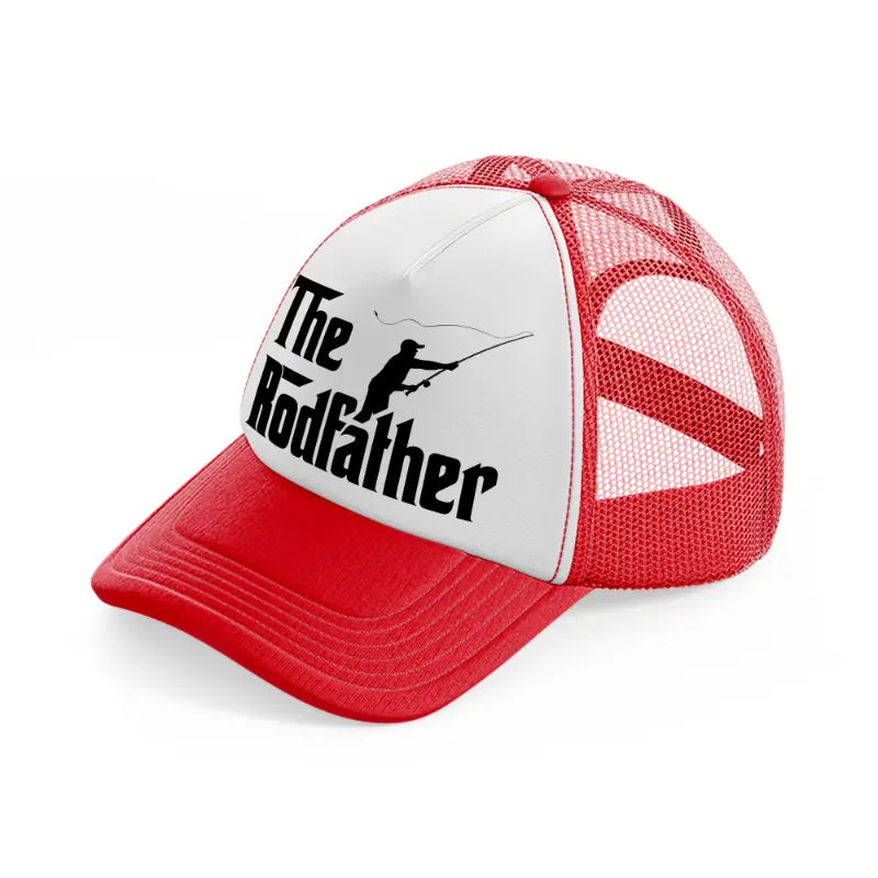 the rodfather red and white trucker hat