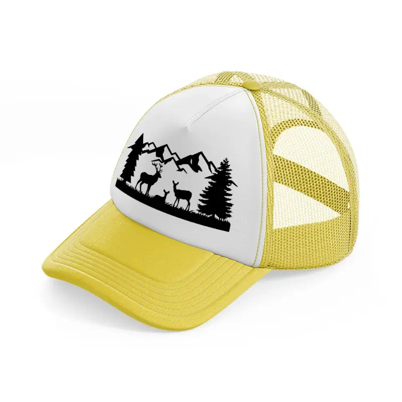 deer mountains-yellow-trucker-hat