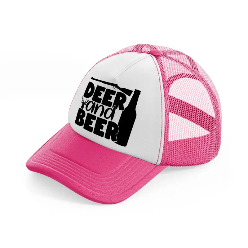 deer and beer-neon-pink-trucker-hat