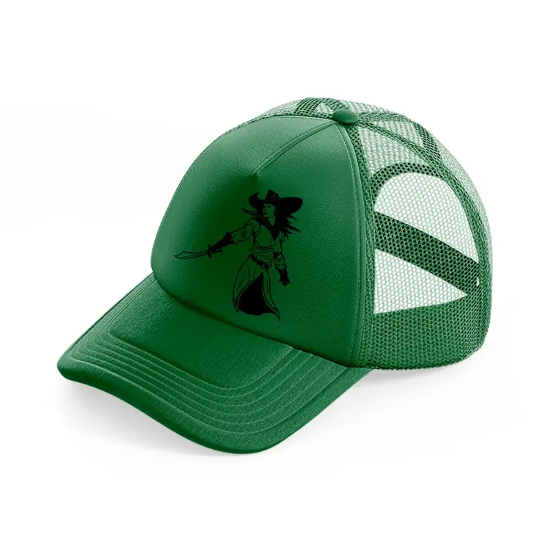 lady with sword-green-trucker-hat
