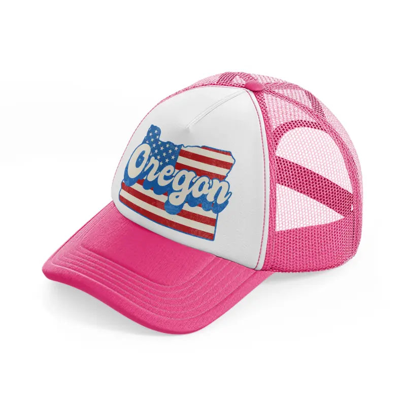 oregon flag neon pink trucker hat