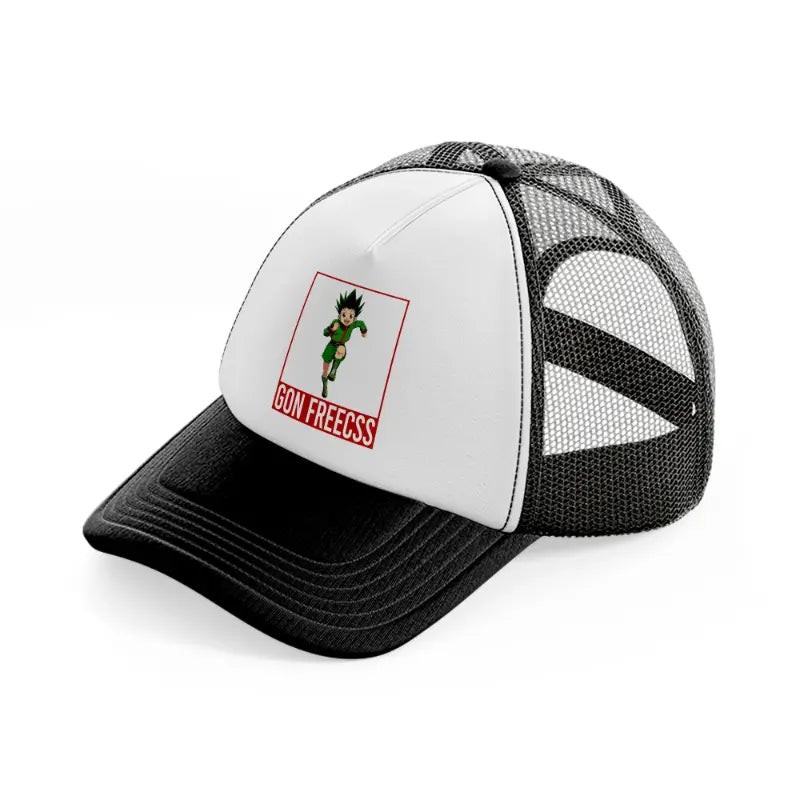 gon freecss black and white trucker hat