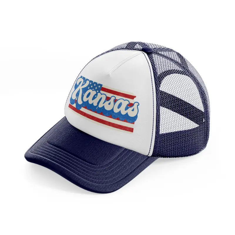 kansas flag navy blue and white trucker hat