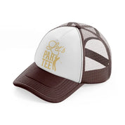 let's par tee golden-brown-trucker-hat