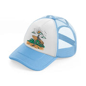 skeleton going to surf sky blue trucker hat