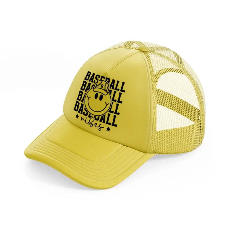 smiley baseball vibes-gold-trucker-hat