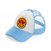 happy love face sky blue trucker hat