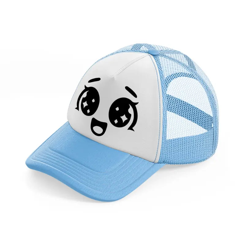 happy delight face sky blue trucker hat