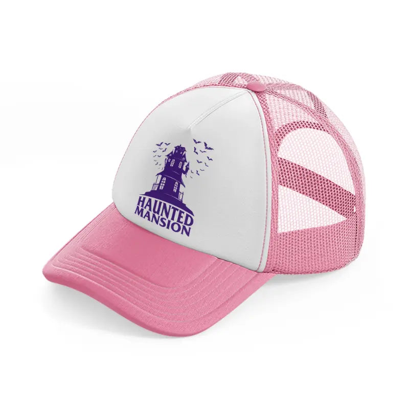 haunted mansion-pink-and-white-trucker-hat
