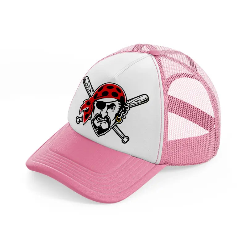 pittsburgh pirates emblem-pink-and-white-trucker-hat