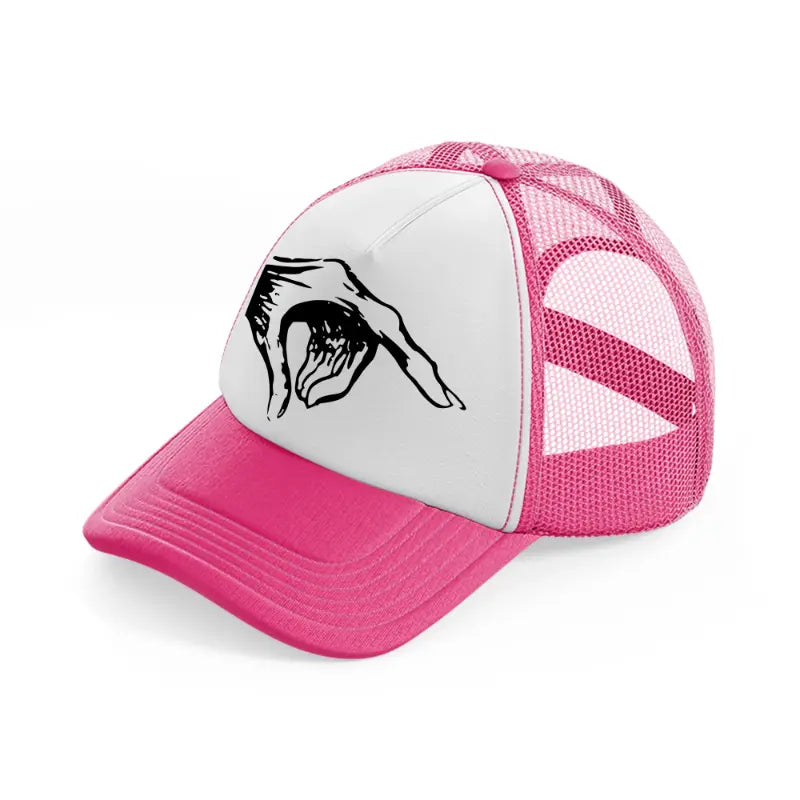 creepy hand neon pink trucker hat