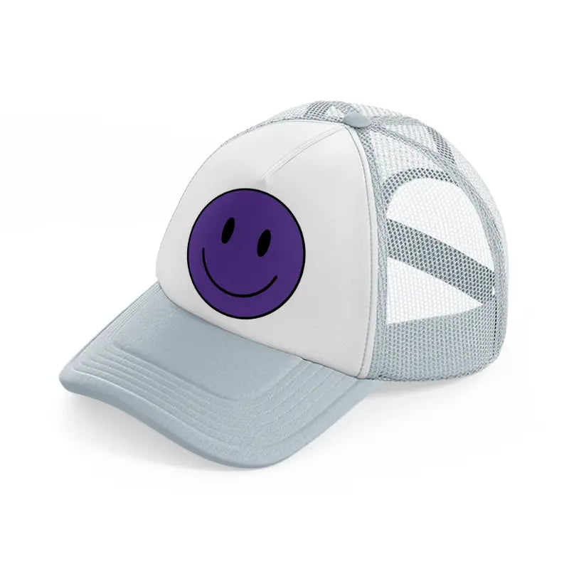 happy face purple grey trucker hat