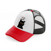 fuck off cat-red-and-black-trucker-hat