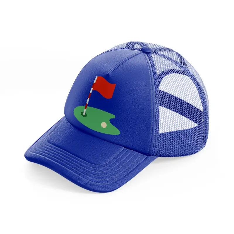 golf course with ball blue trucker hat