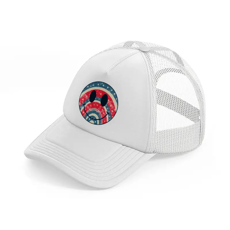 usa themed happy face white trucker hat