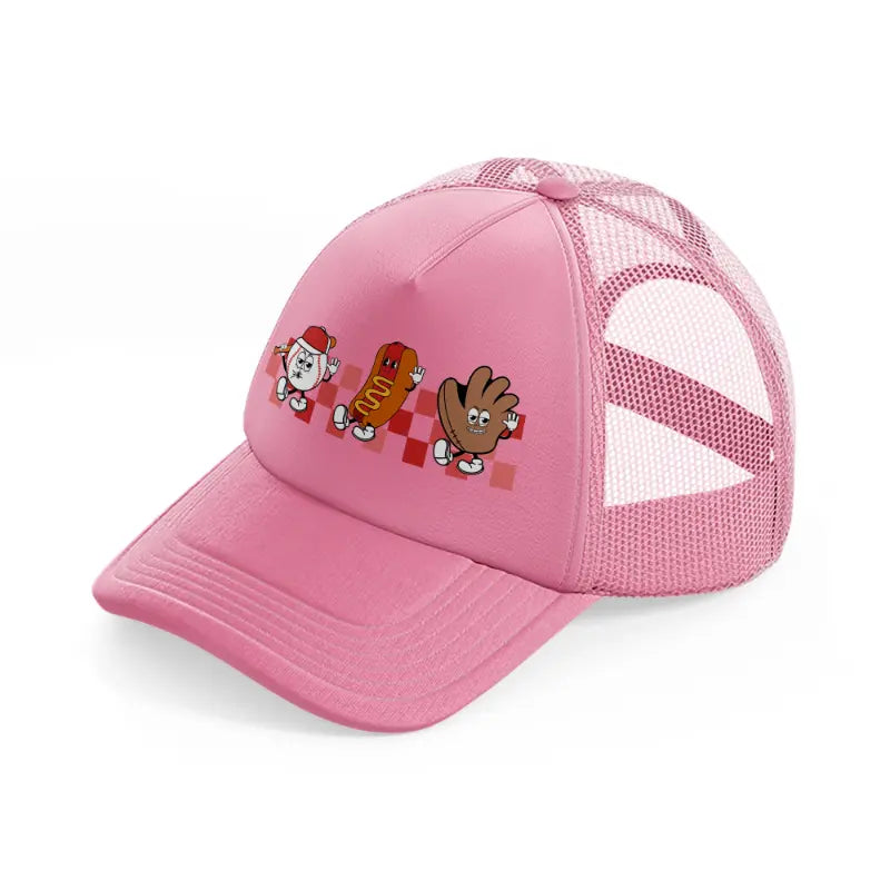 baseball cartoon characters-pink-trucker-hat