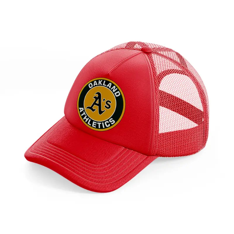 oakland athletics yellow badge-red-trucker-hat