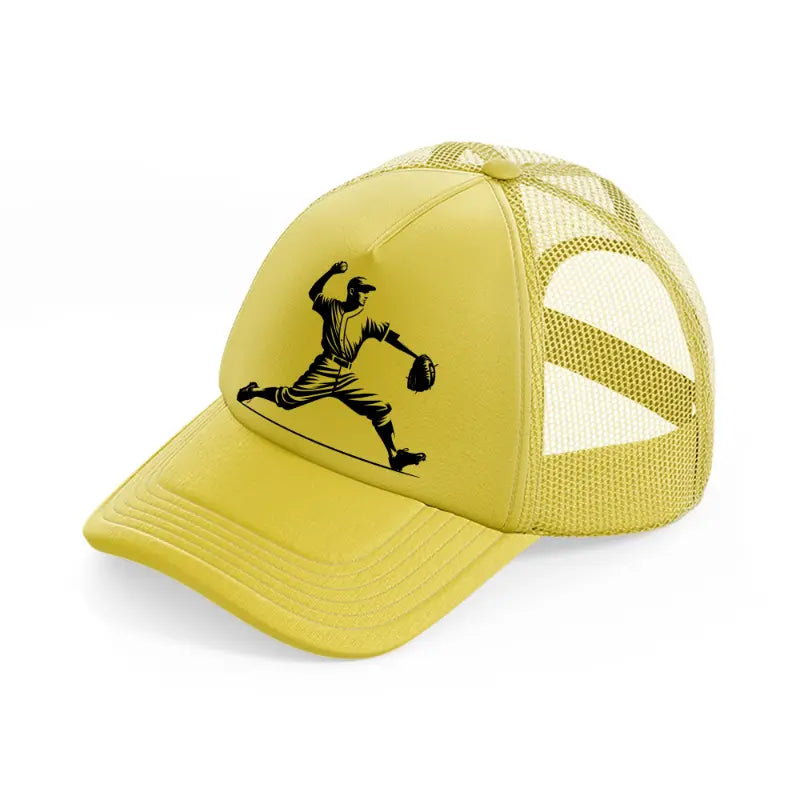 baseball throwing-gold-trucker-hat