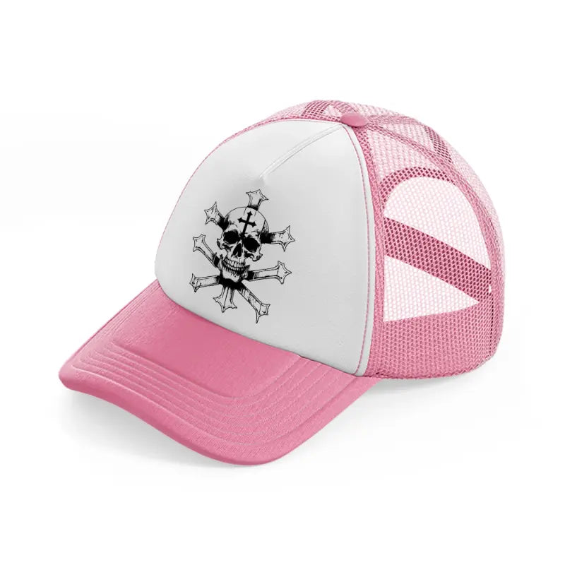skull cross-pink-and-white-trucker-hat