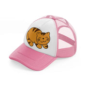 cat smiling pink and white trucker hat