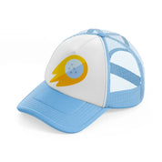 golden golf ball sky blue trucker hat