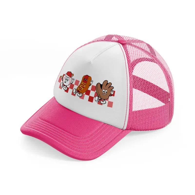 baseball cartoon characters-neon-pink-trucker-hat