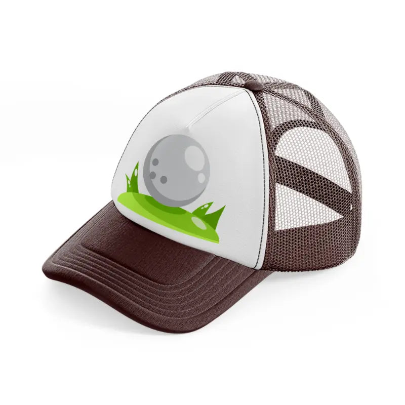 golf ball white brown trucker hat