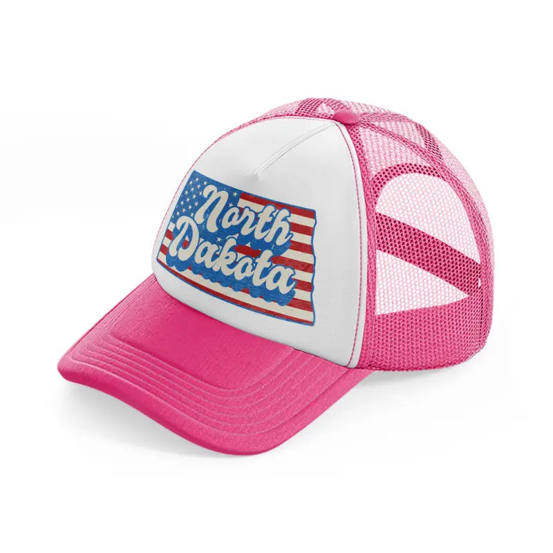 north dakota flag-neon-pink-trucker-hat
