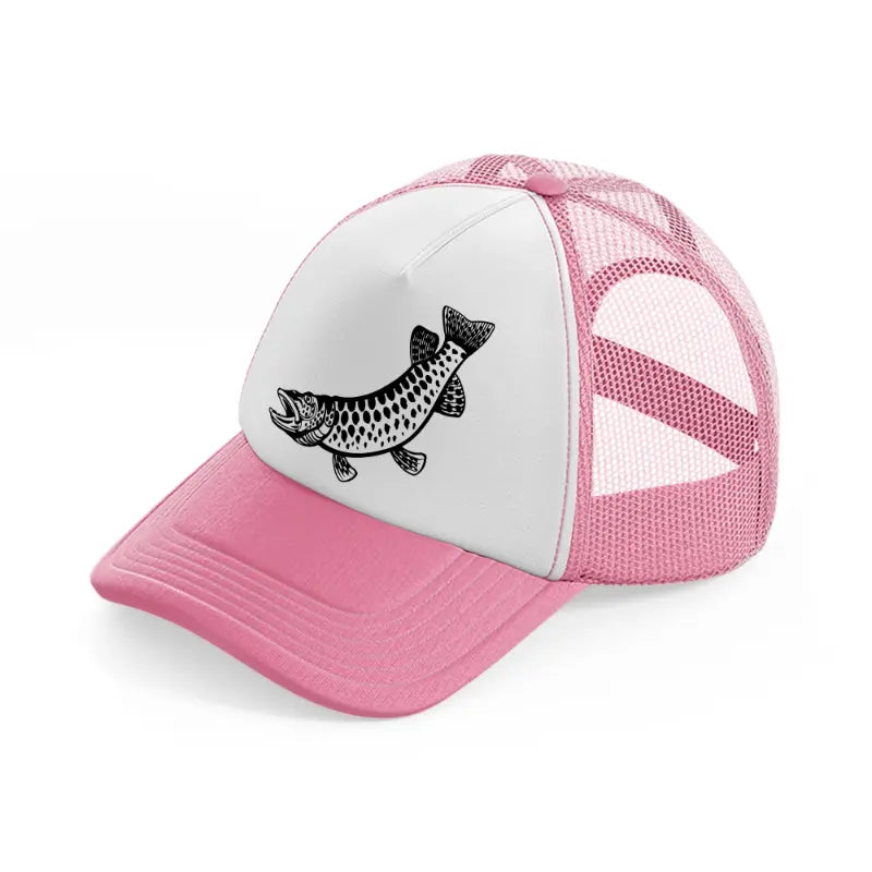 muskellunge fish-pink-and-white-trucker-hat