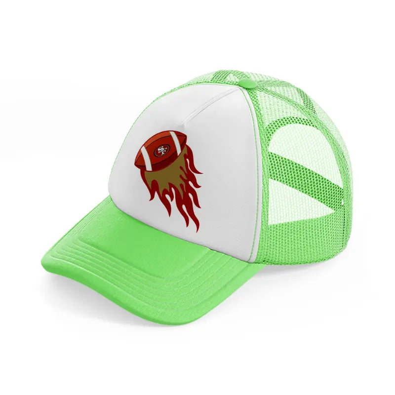 49ers american football ball on fire-lime-green-trucker-hat