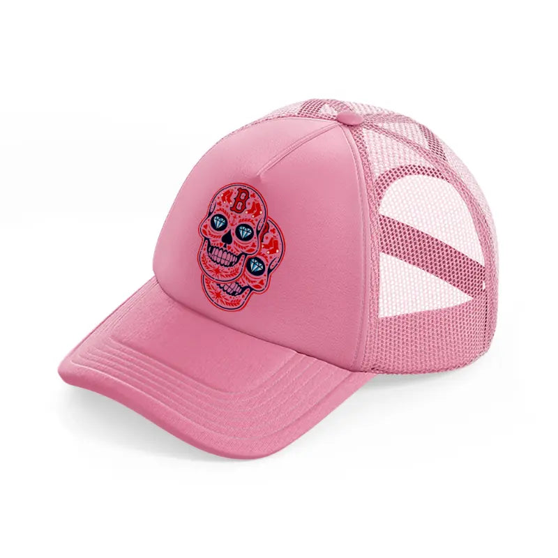 boston red sox skull face-pink-trucker-hat