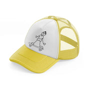 person riding skateboard-yellow-trucker-hat
