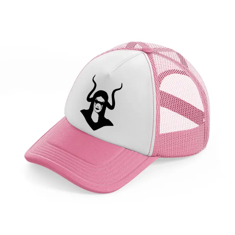 gothic girl with horn pink and white trucker hat