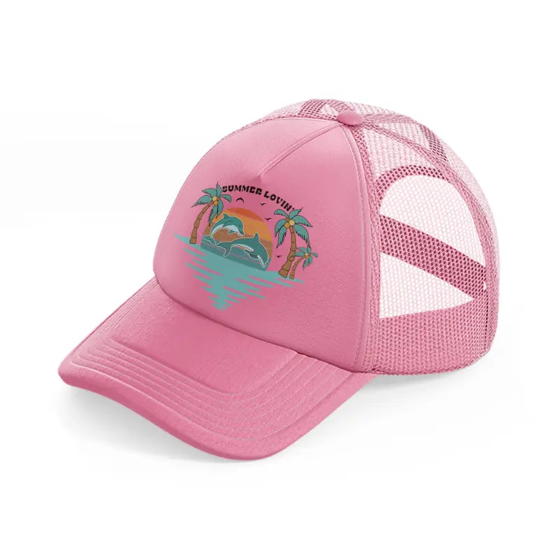 summer lovin dolphins-pink-trucker-hat