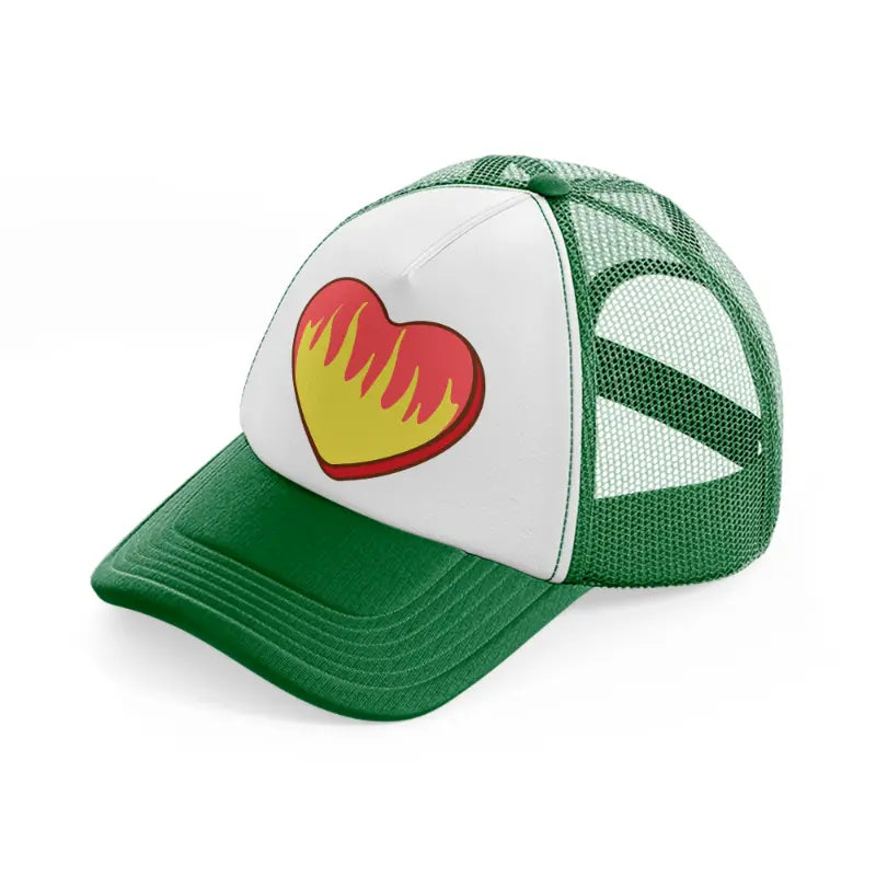 heart on fire green and white trucker hat