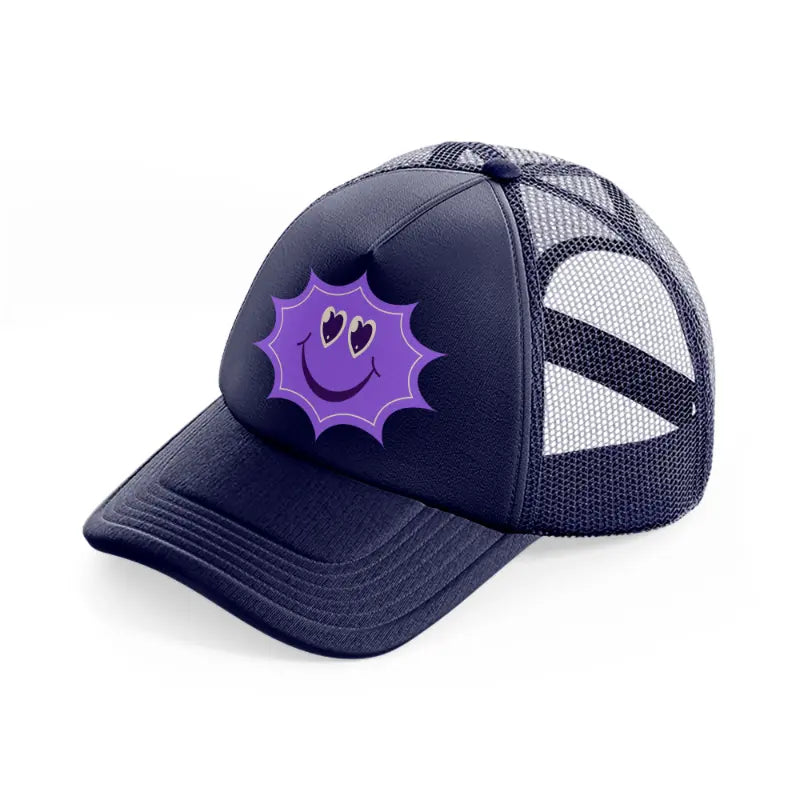 lavender smiley star navy blue trucker hat