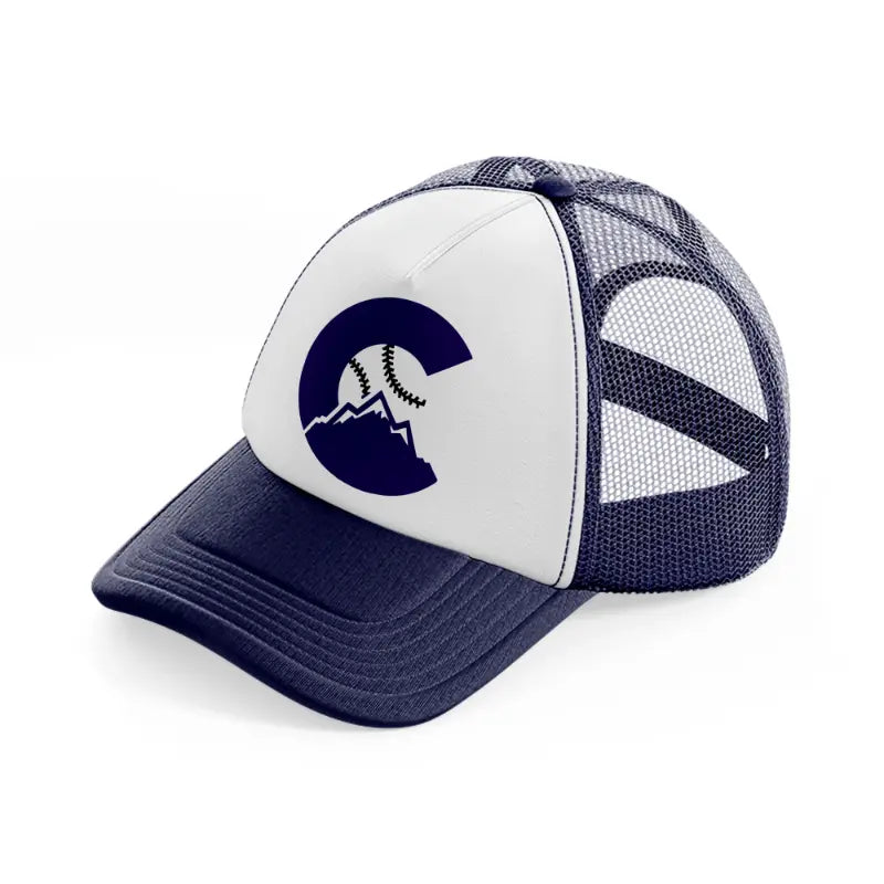 colorado rockies badge-navy-blue-and-white-trucker-hat