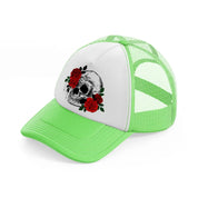 skull & roses lime green trucker hat