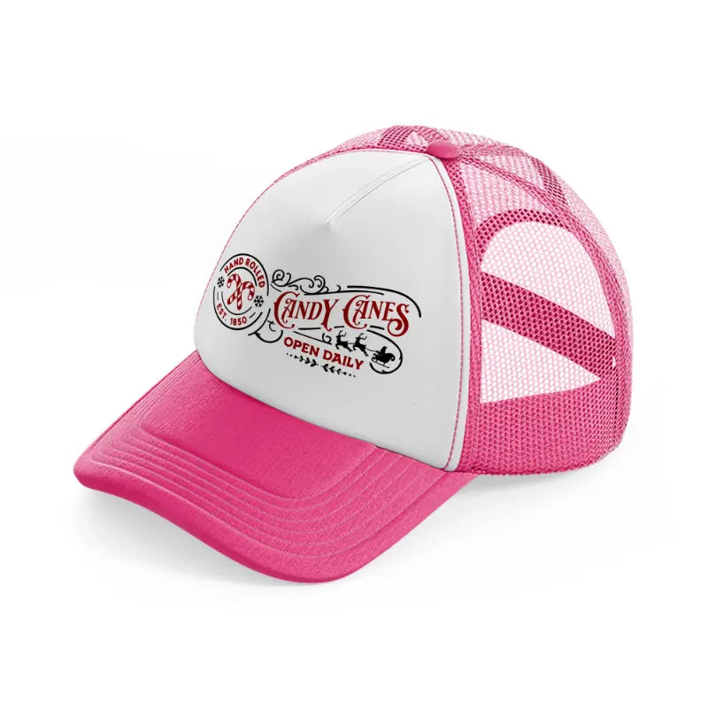 candy canes-neon-pink-trucker-hat
