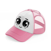 happy blushy face-pink-and-white-trucker-hat