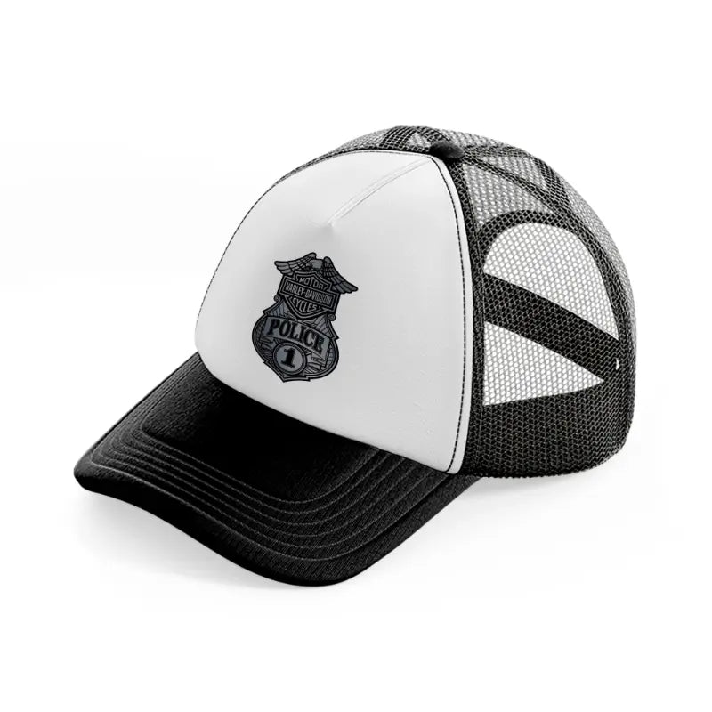 harley-davidson motorcycles police 1-black-and-white-trucker-hat