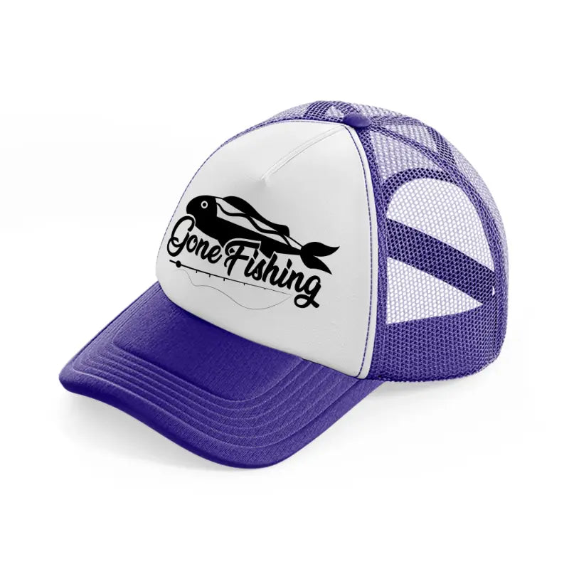 gone fishing purple trucker hat