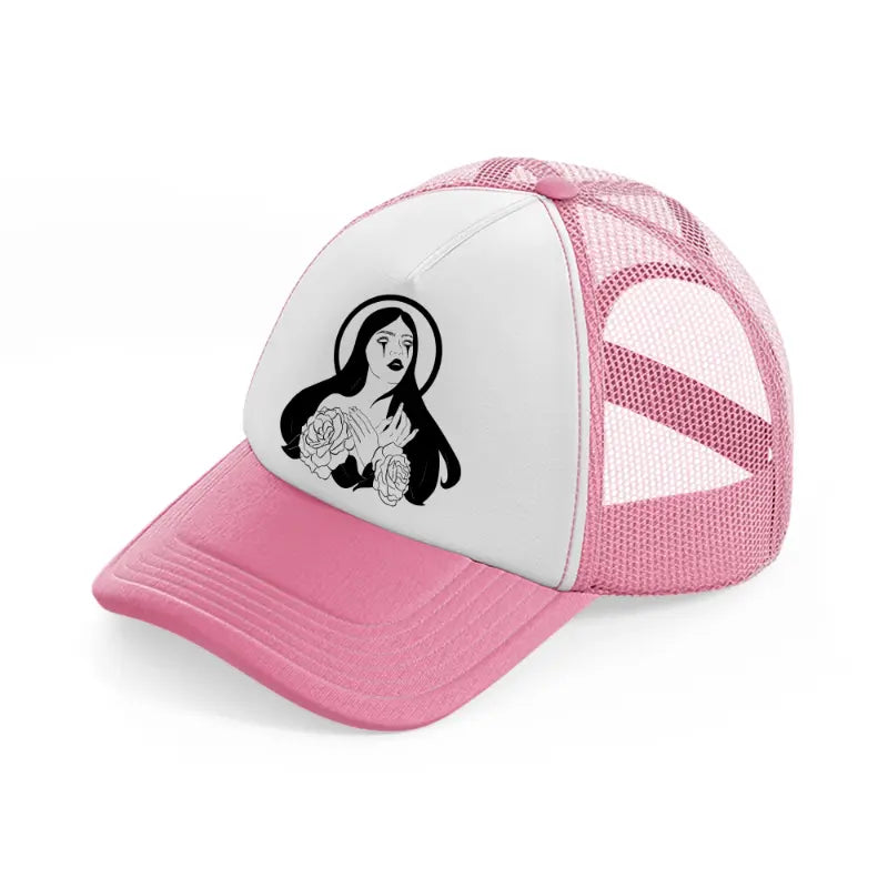 goth wichhy woman-pink-and-white-trucker-hat